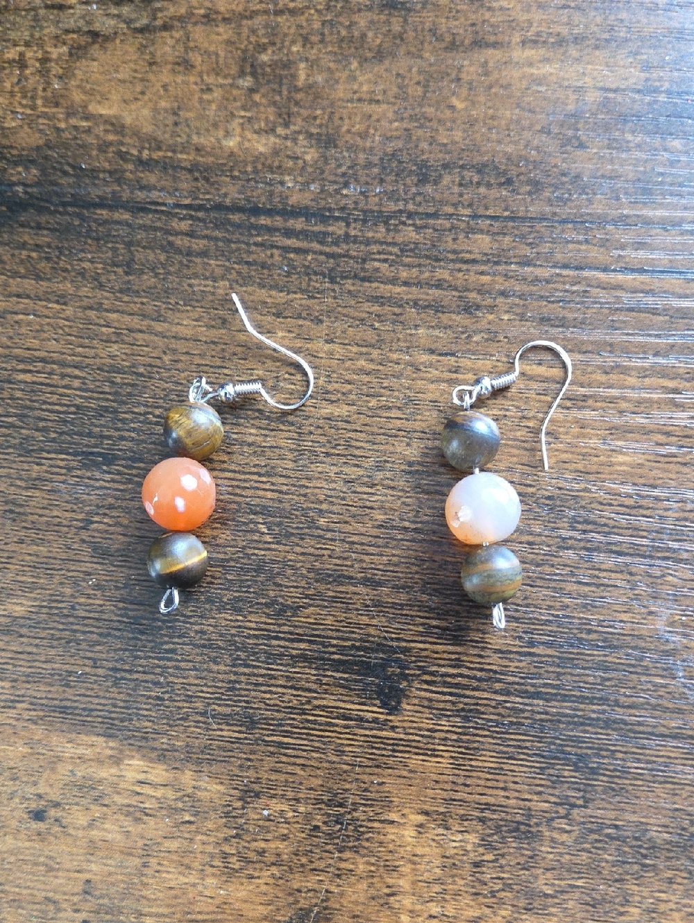 Orange and Brown Bead Drop Earrings — Lightweight Daily Wear